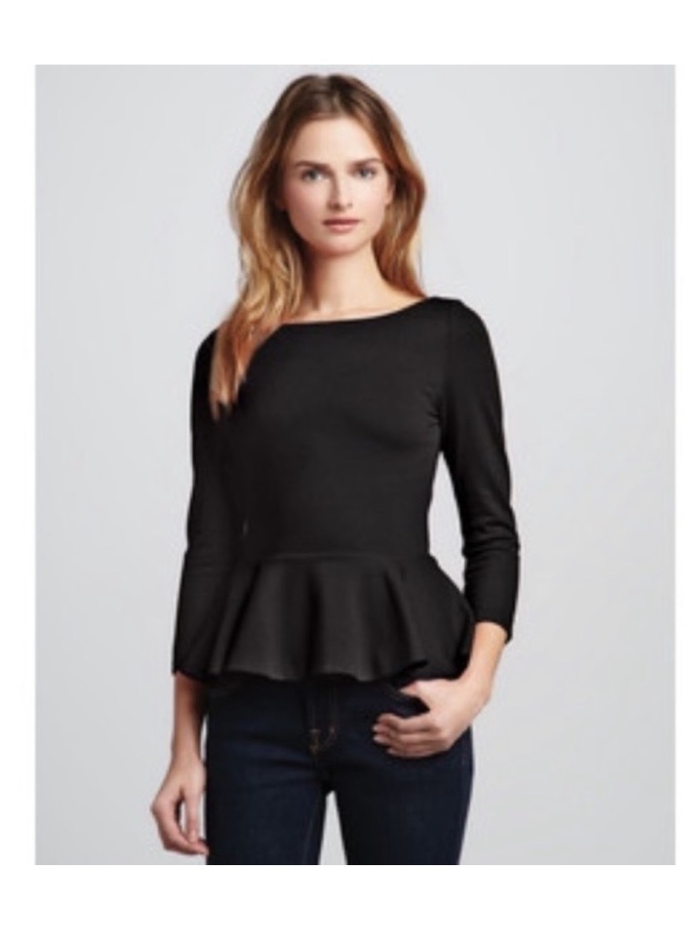 Alice + Olivia Employed Regina Black 3/4 Sleeve Peplum Top
